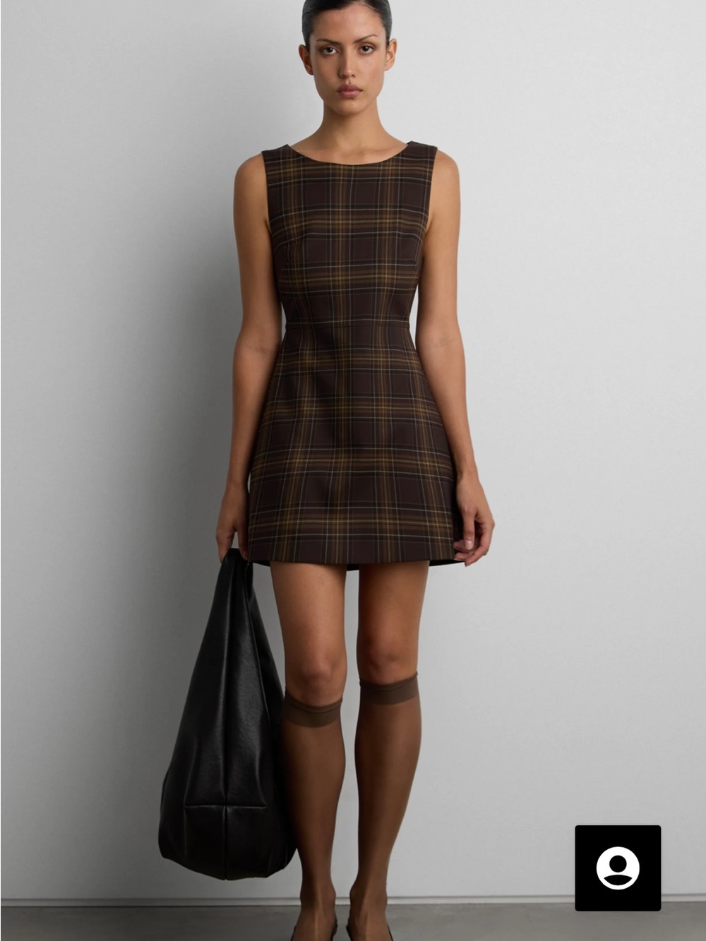 OAK + FORT Brown Plaid Sleeveless Mini Dress